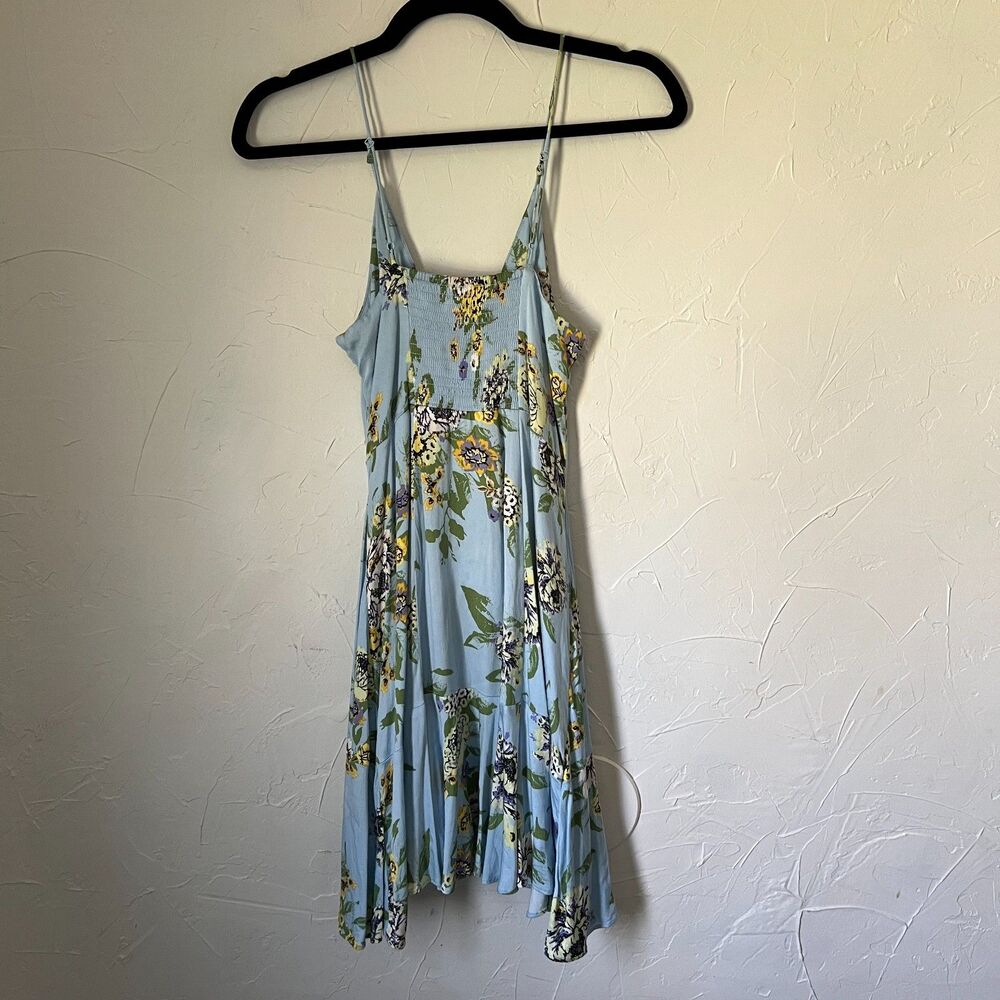 Free People Happy Heart Blue Floral Ruched Mini Dress Cottagecore Picnic Size S - Picture 7 of 9